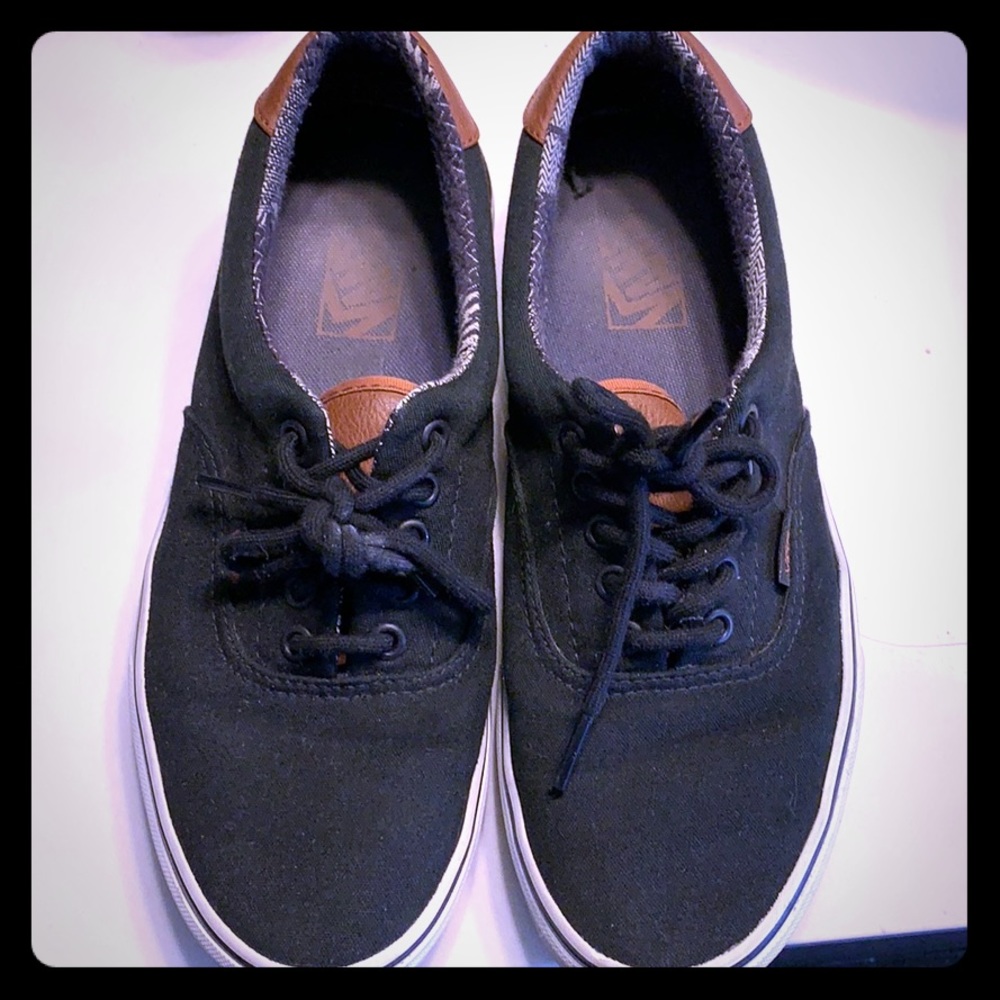 Men’s Vans black canvas and brown leather